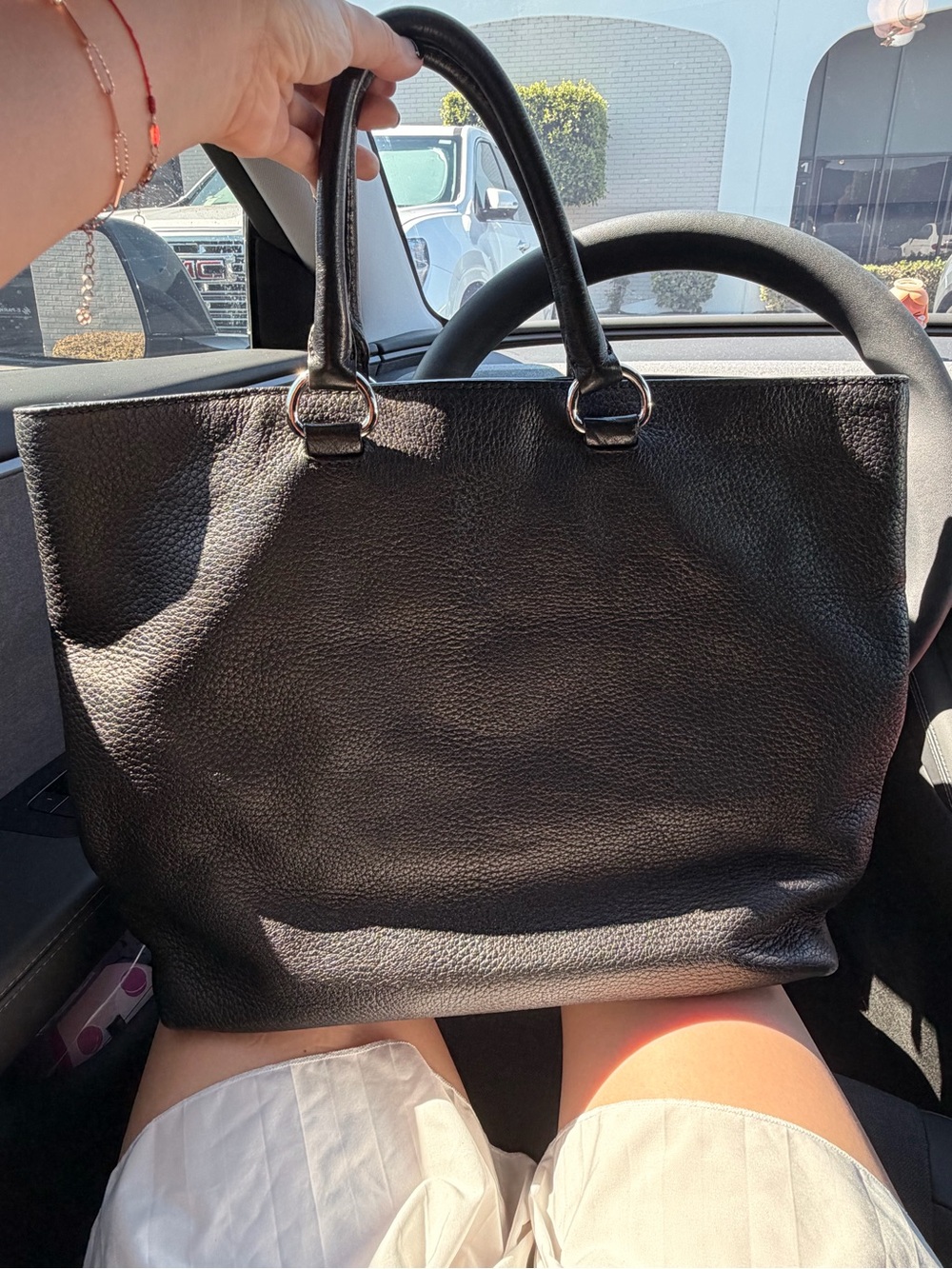 PRADA Black Vitello Daino Leather Large Shopping Tote Bag - Picture 4 of 6